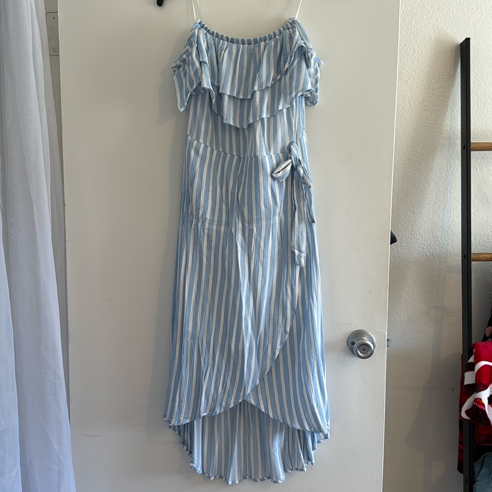 Cotton on blue and white striped dress off shoulder